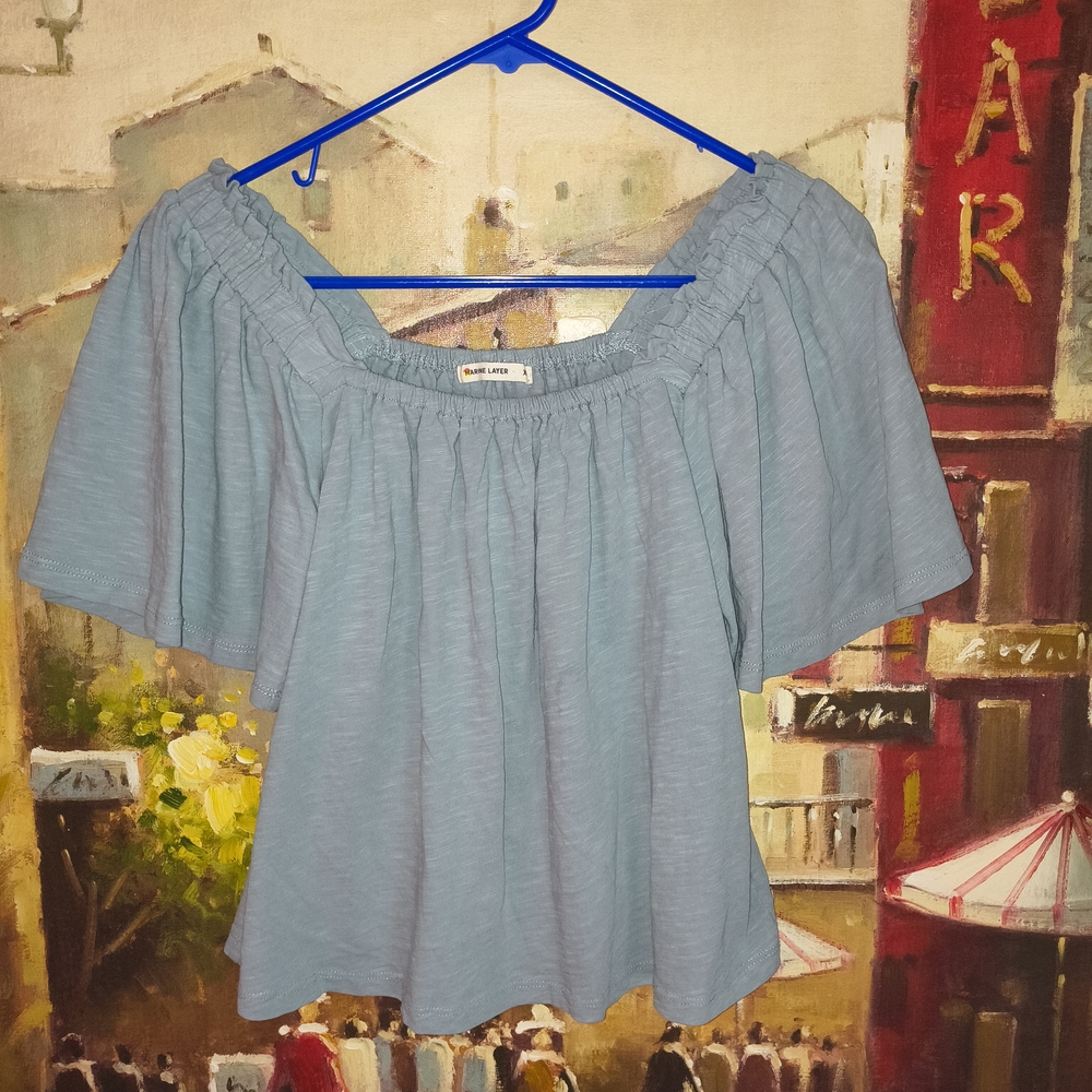 Marine Layer Light Blue Off-Shoulder Blouse